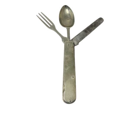 19th century Officer's private purchase folding campaign cutlery set by Mappin &amp; Webb, Sheffield, in a leather case, appr
