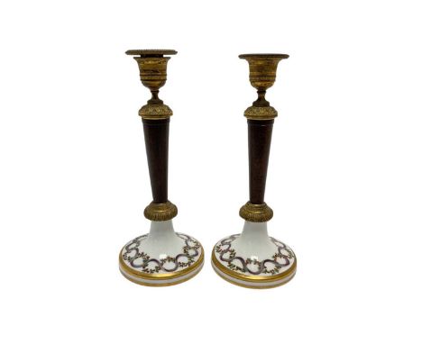 Formerly the gift of Napoleon Bonaparte, Pair Early 19th century French Paris porcelain, simulated porphyry and ormolu mounte