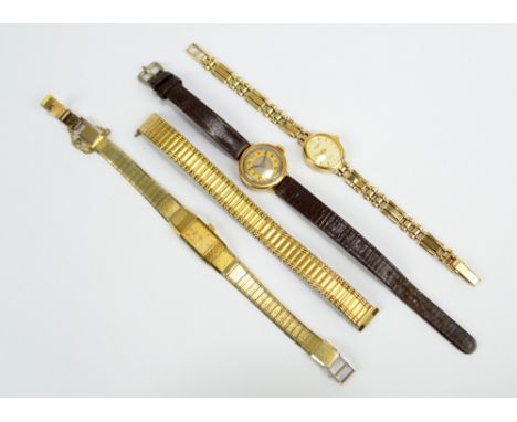 ROTARY; a lady's 9ct yellow gold wristwatch, two further lady's vintage wristwatches and an expandable bracelet for a watch (
