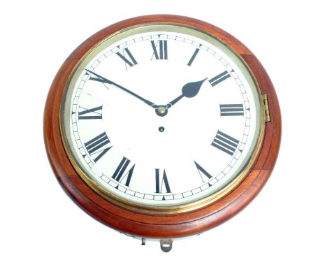 A mahogany cased thirty hour circular wall clock with fusee movement, the circular dial set with Roman numerals, diameter 29.