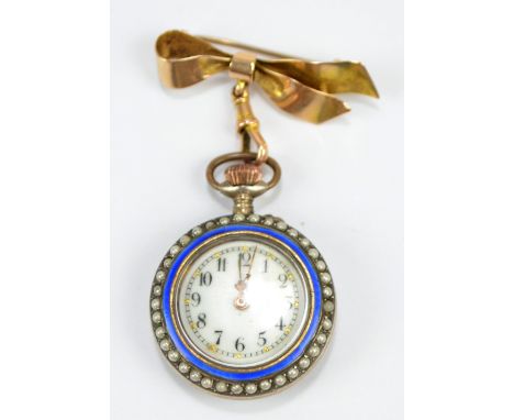 A late 19th/early 20th century Swiss .800 silver fob watch, the enamel dial set with Arabic numerals, diameter 2cm, with pain