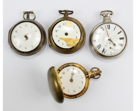 Four pocket watches for restoration comprising two gold plated and two hallmarked silver pair cased examples, the first two w