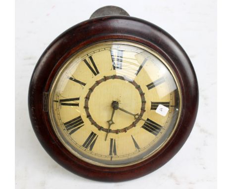 A mahogany framed weight driven circular wall clock, the enamel dial set with Roman numerals, diameter 31cm.