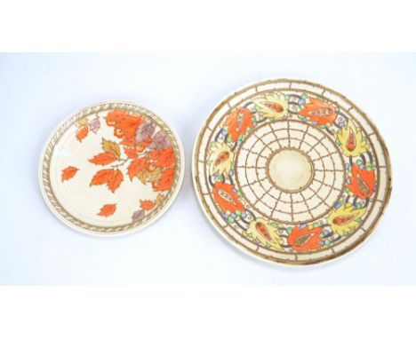 CHARLOTTE RHEAD; a large charger tubeline decorated in autumnal colours, printed marks and painted marks to the reverse, no.5