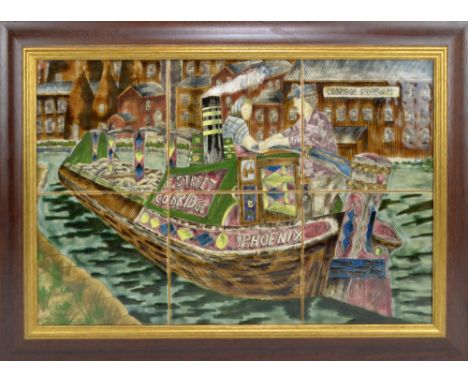 COBRIDGE; a set of six tiles depicting the Cobridge Stoneware factory with a canal boat in foreground, impressed marks/signat