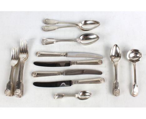 A matched variously hallmarked silver four setting King's pattern flatware comprising four table knives, Richard Pearce, Lond
