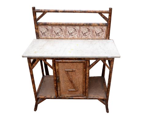 A bamboo tile backed marble topped wash stand, width 92cm.