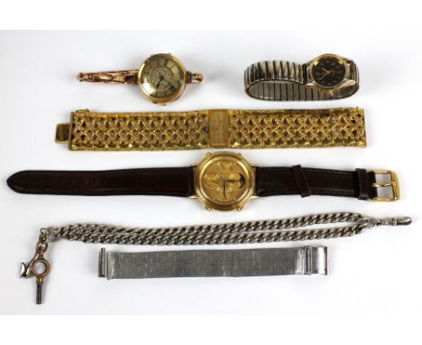 A group of wristwatches including yellow metal cased example stamped '14ct' to interior, gentleman's and lady's quartz dress 