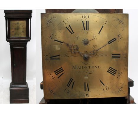 THOMAS SUTTON OF MAIDSTONE; a George III oak cased thirty hour longcase clock, the moulded cornice above brass dial set with 