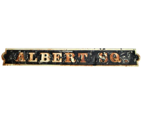 A vintage cast iron road sign, 'Albert Sq', length 109cm.