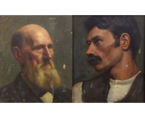 19TH CENTURY ENGLISH SCHOOL; oil on canvas, portrait of an elderly gentleman with a beard, unsigned, with portrait of a young