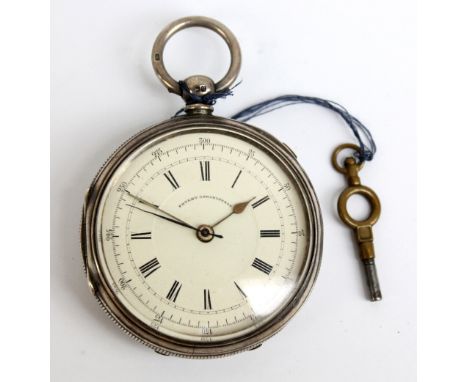A late 19th century hallmarked silver open face key wind 'Patent Chronograph', the circular enamel dial set with Roman hour m