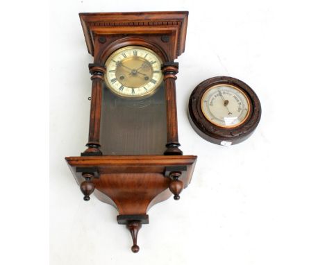 A small circa 1900 Vienna wall clock, the circular chapter ring set with Roman numerals, height 53cm (missing pediment) and a