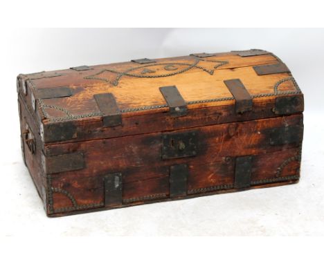 A domed trunk with studded detail and initials 'AC', width 76cm.