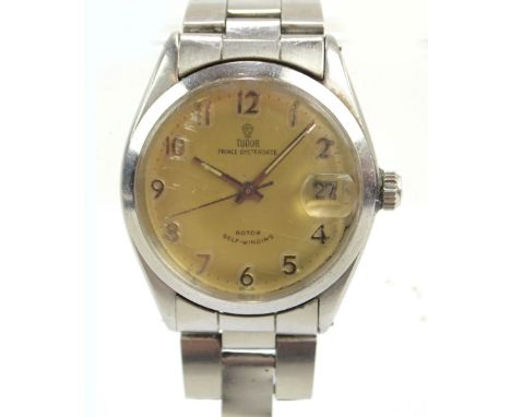 TUDOR; a stainless steel 'Prince-Oysterdate' gentleman's manual wind wristwatch, the dial set with Arabic numerals and date a