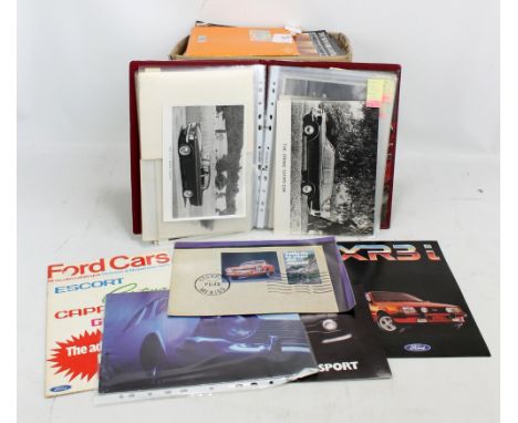 A group of automobile ephemera including black and white photograph album featuring Ford Cortina, Zephyr 6 and Ferrari 365, s