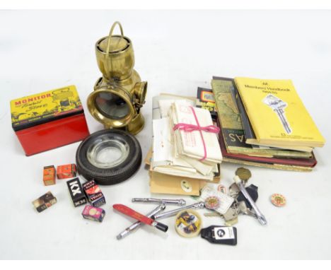 A group of automobilia including Lucas 'King of the Road' lamp, novelty Goodyear ash tray, Monitor Tourist Stove in original 