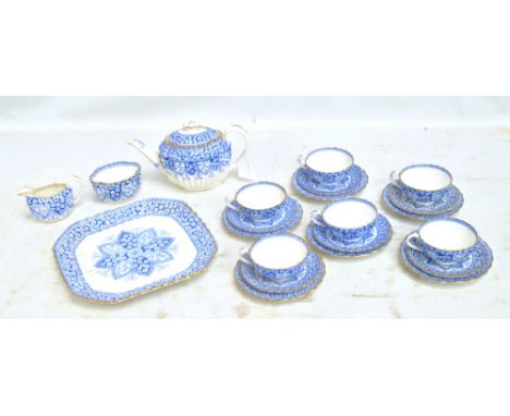 A Spode blue and white floral decorated six setting tea service.