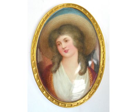 A 19th century oval half length portrait on porcelain depicting a young lady with ringlets, length 13cm.