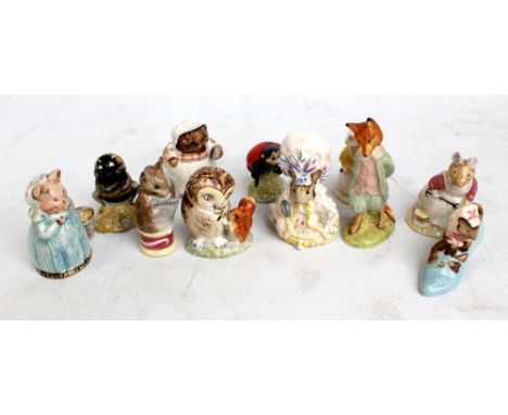 BESWICK; seven Beatrix Potter figures to include 'Aunt Pettitoes', 'Old Mr Brown' and 'Lady Mouse', also Royal Doulton and Ro