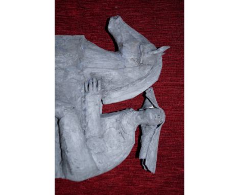 Ceramic sculpture by Christy Keeney. Minor nibble to horses ear. Height 26cm, Width 25cm 
