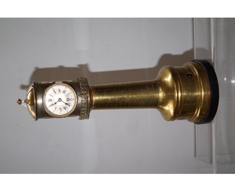 Victorian brass lighthouse, clock - Barometer - Thermometer. Rotating head. Thermometer needs replacing 43cm Tall