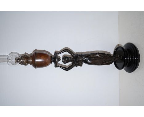 Bronze statue of a lady holding a oil lamp. Total 80cm high