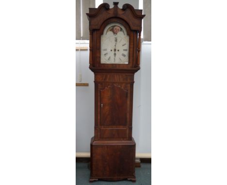Early Victorian Long Cased Clock. Painted dial with rolling moon phase.