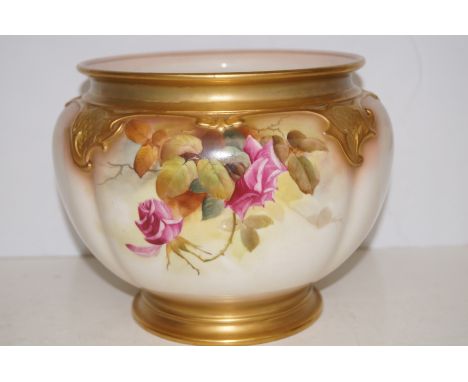 Royal Worcester jardiniere with floral and gilded decoration. Signed to body R.Austin. Pusee mark to base
