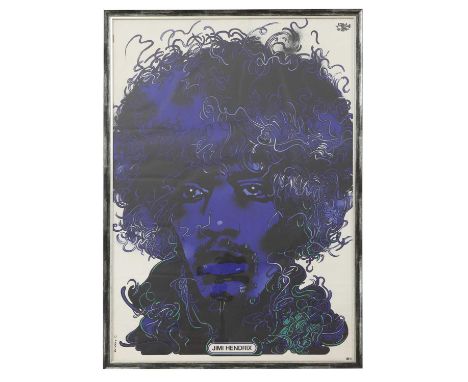 A Polish 'Personality' poster, Jimi Hendrix, Blue edition, 197496 x 66cm, framed 102 x 71cmCondition ReportSome cockling and 