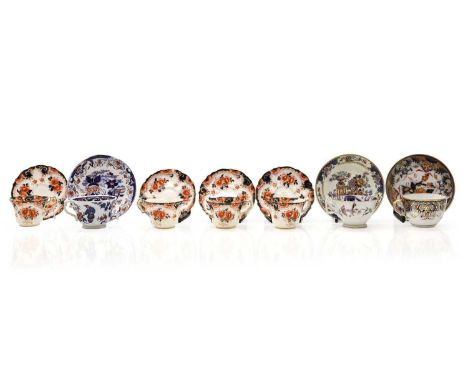 A collection of porcelain teacups and saucers, late 19th century to early 20th century, to include G.F Bowers, Alcock example