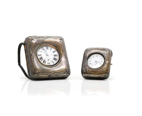 A silver easel backed pocket watch stand Birmingham 1915, with a chromium plated open faced pocket watch, 10cm x 12cmtogether