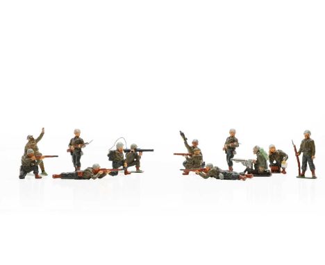 A collection of painted lead soldiers, comprising; a collection of US Army soldiers, including 9012 mortar team, with stamped