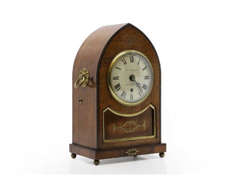 A mahogany cased mantle clock early to mid 19th century, the dial signed W. Clarke, London21cm wide33cm high