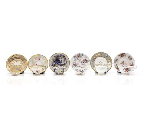 A collection of twelve teacups and saucers  19th century and later, to include bone china and earthernware examples by Alcock
