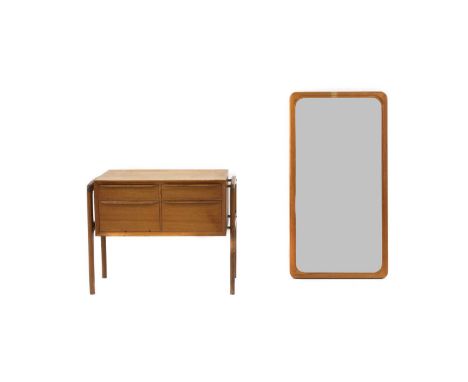 A Danish teak hallstand,  1960s, comprising a rectangular mirror with a moulded frame, with an associated hall chest, enclosi