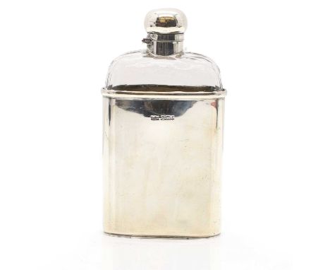 A silver mounted cut glass spirit flask  by Mappin &amp; Webb, Sheffield 1897, with a slip-lock cap and detachable cup,9cm wi