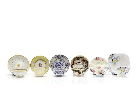 A collection of twelve china teacups and saucers  19th century and later, to include two trios and several Art Deco examples 