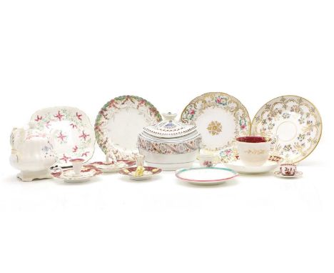 A large collection of porcelain tea wares late 19th to early 20th century, to include a water jug, two sucriers, a leaf form 