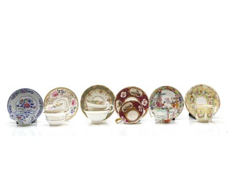 A collection of twelve teacups and saucers, 19th century and later, comprising porcelain and stoneware examples, examples to 