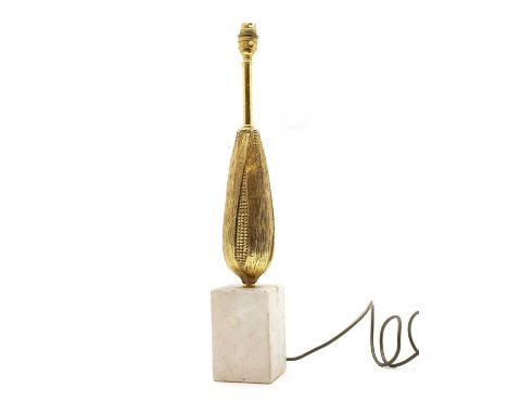 A French gilt cast 'Corn Cob' table lamp, 20th century, on a white marble plinth, no shade,54cm highCondition ReportPat test 