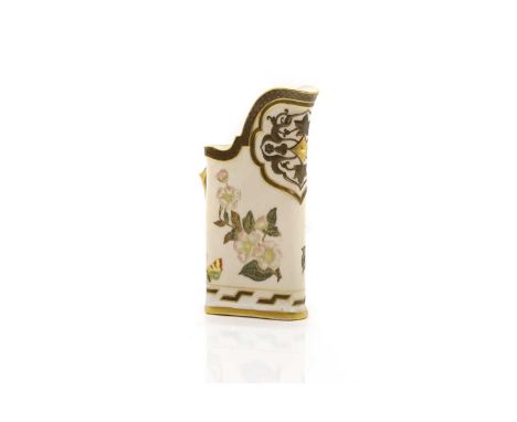 A Royal Worcester Aesthetic Movement jug, late 19th century, of triangular form, the matte ground decorated with stylised fol
