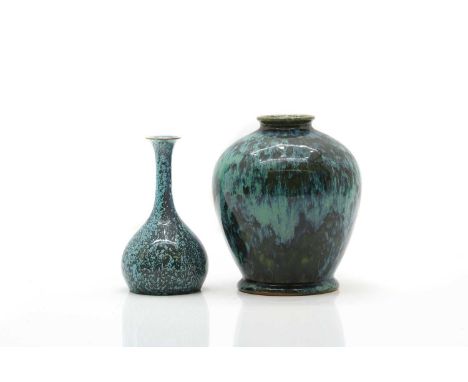 A Ruskin pottery vase,  1920s, of globular form, with a mottled turquoise and green glaze, stamped 'Ruskin', 15cm hightogethe