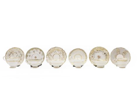A collection of twelve teacups and saucers, 19th century and later, comprising porcelain and bone china examples, examples to