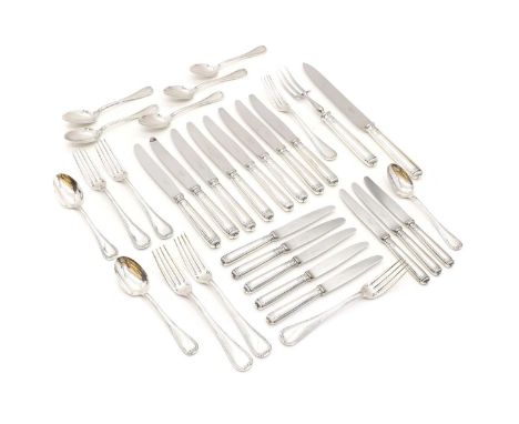 A set of Christofle silver plated flatware  20th century, Malmaison pattern comprising eight Dinner knives, eight Dessert spo
