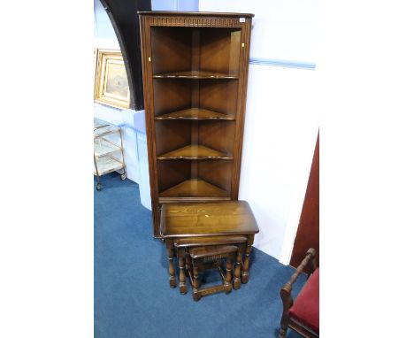 Oak corner cabinet and an Ercol nest of tables