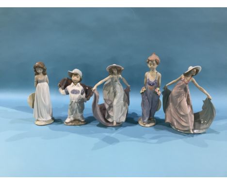 Four various Lladro figures and a Nao figure