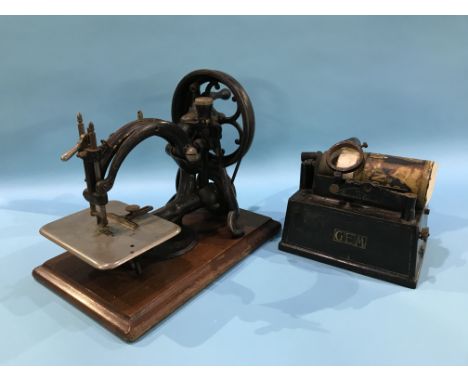 A Wilcox and Gibb sewing machine and an Edison 'Gem' Phonograph