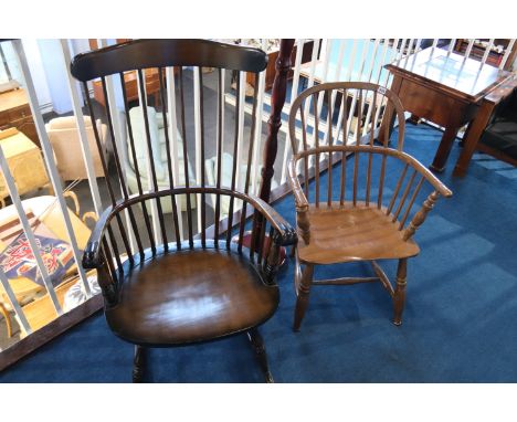 A Windsor chair, a rocking chair and a standard lamp