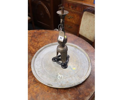 Indian brass tray and a lamp
